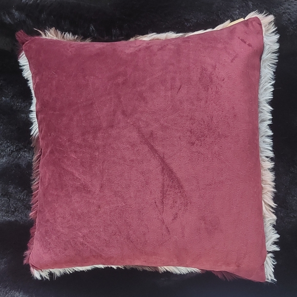 UGG RARE Faux Fur Decorative Pillow Pink Blue Brown Sheepskin Multicolor - Picture 3 of 4